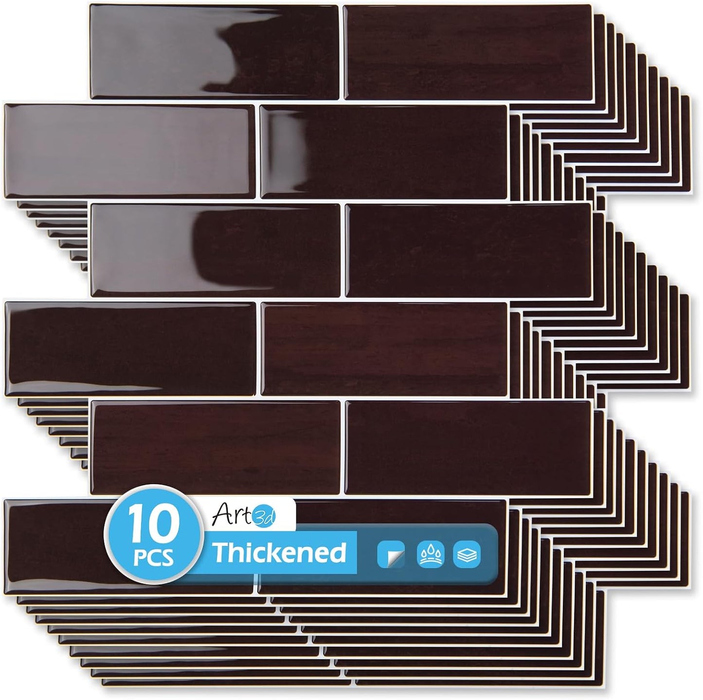 Art3d 10-Pack Heavy-Duty Peel and Stick Backsplash, 12 x 12 Inch Vinyl Seaglass Subway Design Stick on Wall Tile for Kitchen Living Room Home Decor, White