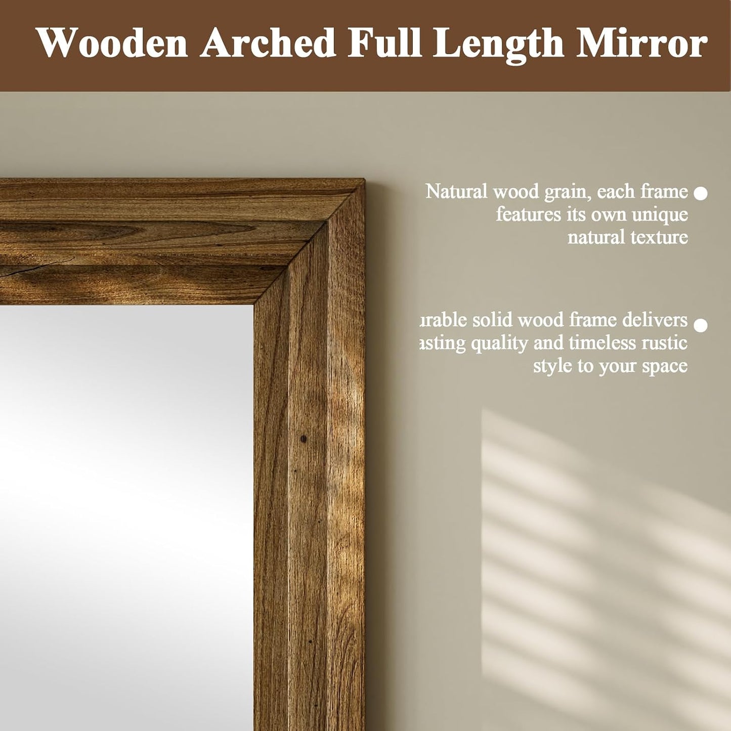 XRAMFY Full Length Mirror 65" x 22", Large Floor Mirror with Solid Wood Frame, Rectangular Style, Freestanding Wall Mounted or Leaning for Bedroom Living Room Entryway, Brown