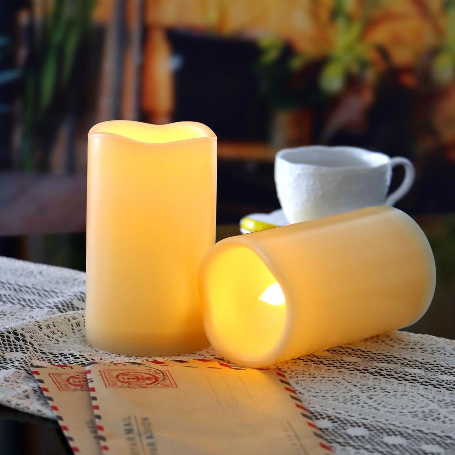 CANDLE CHOICE Waterproof Outdoor Battery Operated Flameless Candles with Remote Timer Plastic Flickering Fake Electric LED Pillars for Lantern Garden Wedding Christmas Decorations 3x4 Inches 3 PCS