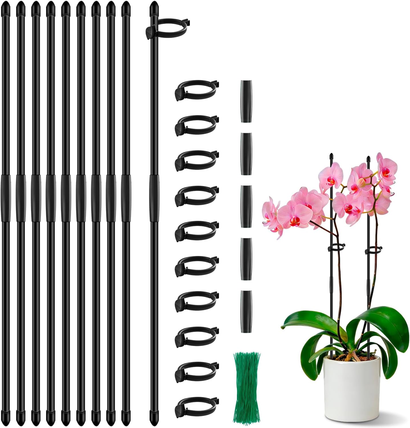 Plant Support Stakes for Indoor SupKing Orchid Sticks with Clips Garden Stake Extended to 2/3/4ft for Outdoor Potted Tomato Rose Vegetables House Palnts Comes with 20 Plants Ties(15 inch 10Pcs)