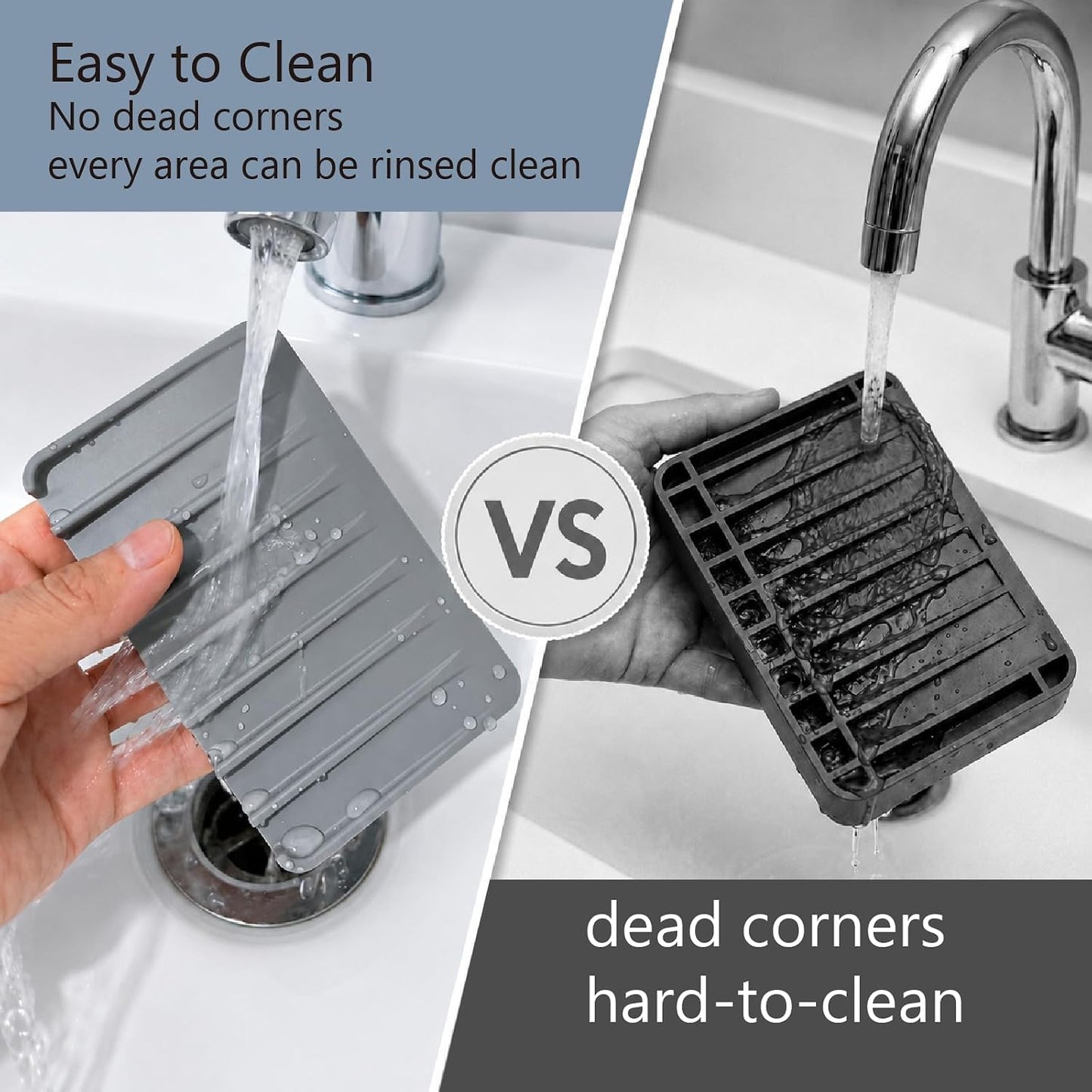 Bathway Silicone Soap Dishes for Shower, Self-Draining Bar Soap Holder Non-Slip Sink Organizer Tray for Sink, Bathroom & Kitchen, Keeps Bar Soap Dry& Dishwasher Safe, Black & Black (2 Pack)