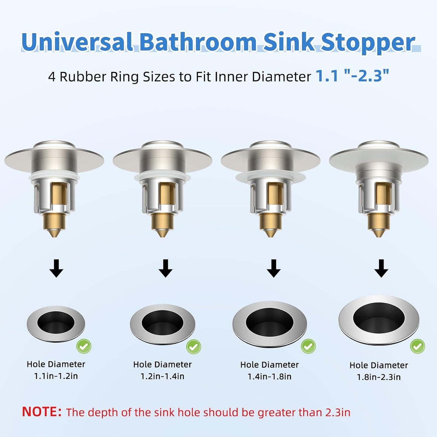 iFealClear Metal Universal Bathroom Sink Stopper, Upgraded Stainless Steel Sink Drain Strainer for 1.1''~2.36" Basin Pop Up Drain Strainer, Anti-Clogging Filter Basket, Brushed Nickel