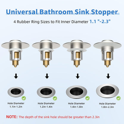 iFealClear Metal Universal Bathroom Sink Stopper, Upgraded Stainless Steel Sink Drain Strainer for 1.1''~2.36" Basin Pop Up Drain Strainer, Anti-Clogging Filter Basket, Brushed Nickel