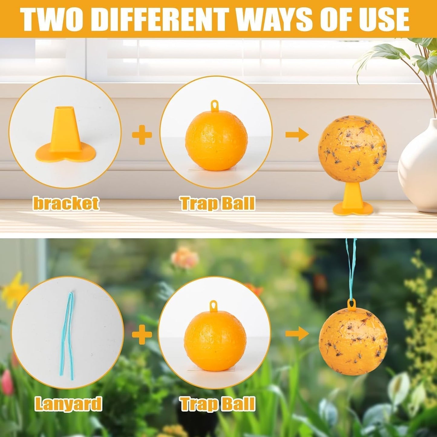 Upgraded Sticky Hanging Ball with Base, osseph Sticky Fruit Fly Trap Balls | Physical Odorless Insect Catcher with 360°, Waterproof Hanging Bug Traps for Indoor Outdoor Garden Fruit Trees (Yellow)