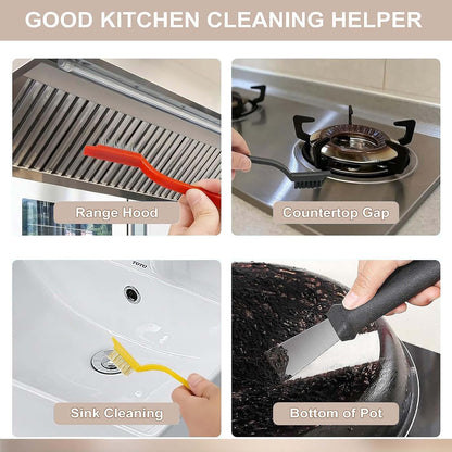 9-Piece Crevice Cleaning Brush Set, Hard Bristle Gap Scrubber Tools, Stiff Nylon Detail Brushes for Window Tracks, Bathroom Grout, Blenders & Kitchen Sink Detailing, Zero Cross-Contamination