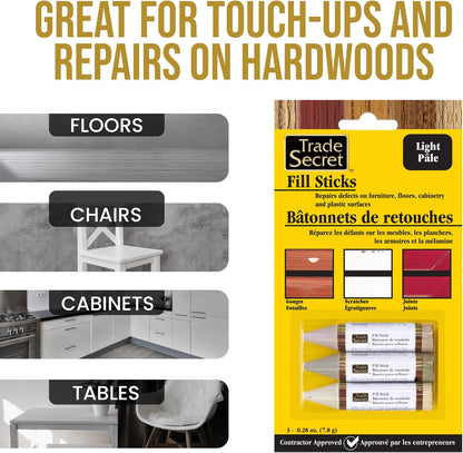 Wood Scratch Repair Fill Stick for Light Surfaces (Set of 3), Great for Touch-Ups and Repairs on Hardwoods Floors, Furniture, Cabinets and Plastic Surfaces.