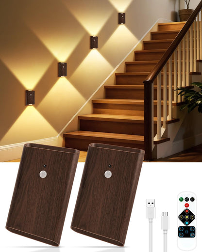 Rechargeable Motion Sensor Wall Sconce Set of 2 – 5000mAh Wireless Battery Operated Wall Light Indoor, 3 Colors Up/Down Lighting Magnetic Night Light with Remote Control for Bedroom, Hallway (Black)
