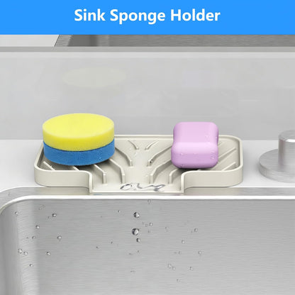 Sponge Holder for Kitchen Sink, Dish Sponge Holder & Soap Tray with Drain, Bathroom Sink Sponge Drying Rack & Perfect Organizer for Dispenser,Bottle,Cup on Sinks or Counter(8"x 4"Gray)