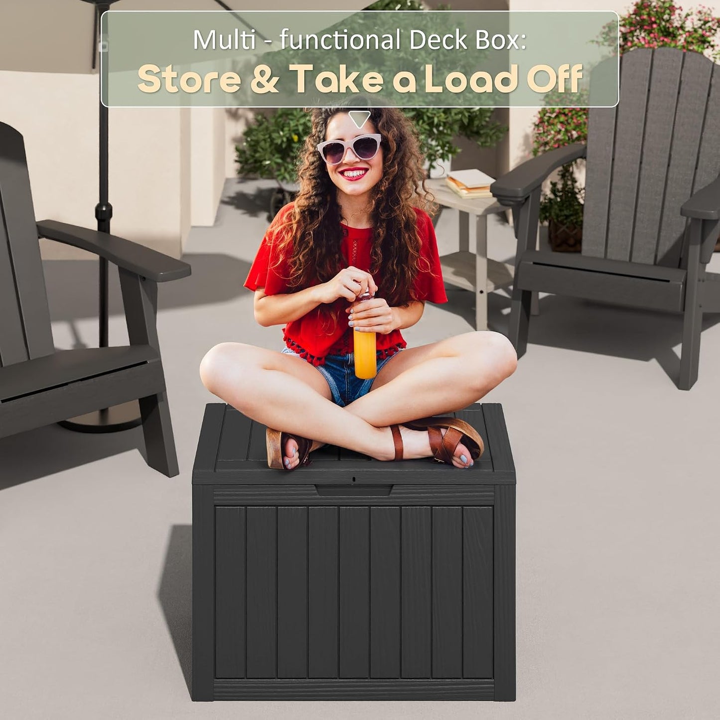 35 Gallon Outdoor Storage Box, Waterproof Resin Deck Box with Lockable Lid – Storage Cabinet for Patio Furniture, Pool Supplies, Garden Tools – Indoor & Outdoor Use