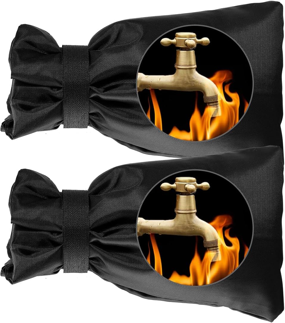 Wohohoho Outdoor Faucet Cover for Winter, 2 Packs Pro 10" H x 7" W Black Outside Freeze Protection, Reusable Waterproof Insulated Spigot Cover, Thickened Garden Faucet Socks Hose Bibs