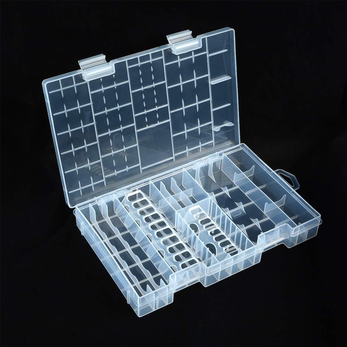 47 Batteries Organizer Storage Case Box Holder Clear Plastic Container Portable- Holds 16 AAA+20 AA+ 2 9V+5 C+4 D Various Sizes and Tester