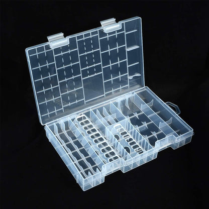 47 Batteries Organizer Storage Case Box Holder Clear Plastic Container Portable- Holds 16 AAA+20 AA+ 2 9V+5 C+4 D Various Sizes and Tester