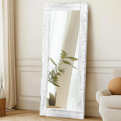 Solid Wood Full Length Mirror - 65"x22" Arched Floor Mirror, Free Standing & Wall Mounted - Elegant Design for Bedroom, Dressing Room, Hallway, Brown