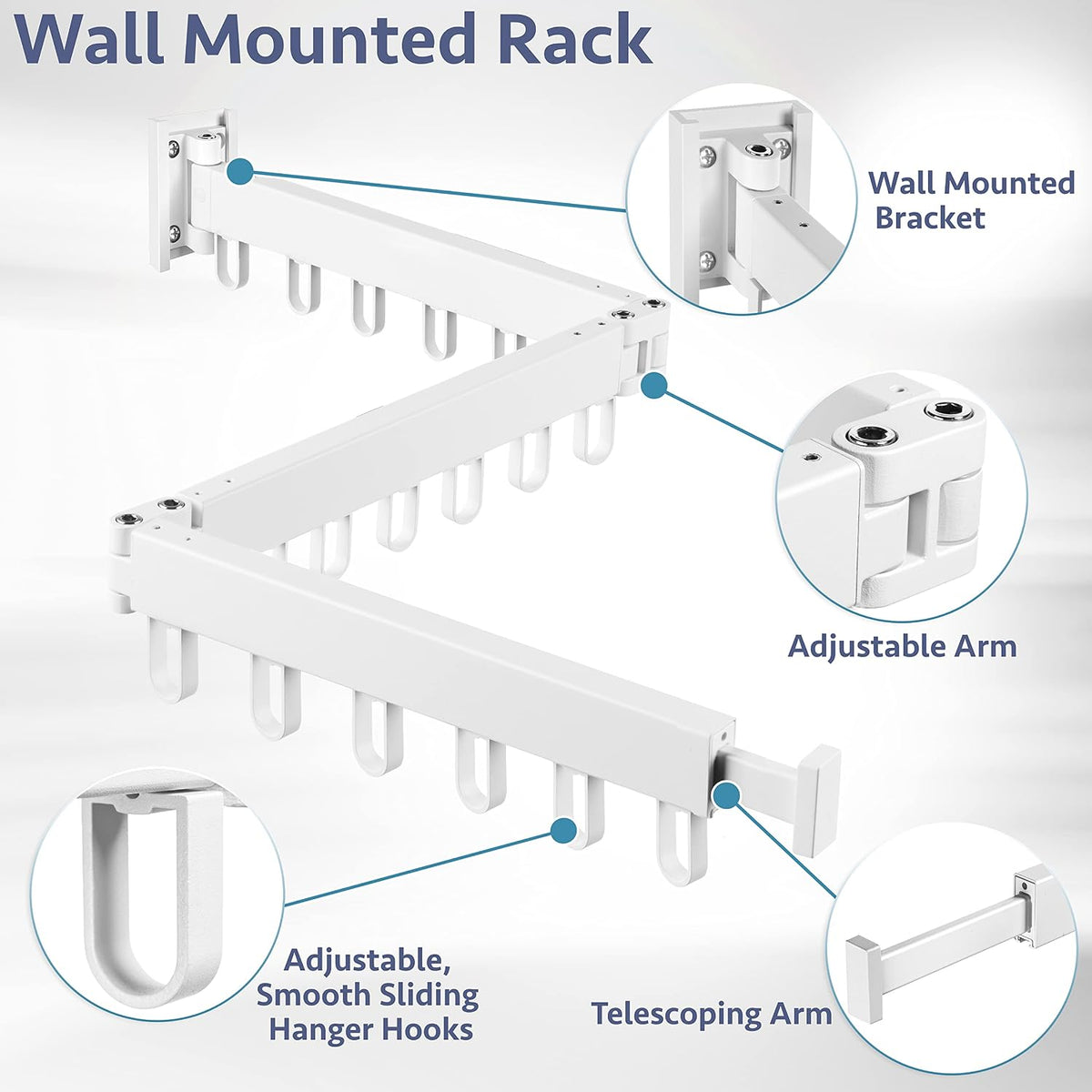 Luxe Laundry Wall Mounted Drying Rack - Foldable Laundry Room Organization Hanger for Clothes - Tri-Fold, Collapsible, Indoor, Space Saving, White