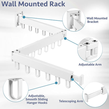 Luxe Laundry Wall Mounted Drying Rack - Foldable Laundry Room Organization Hanger for Clothes - Tri-Fold, Collapsible, Indoor, Space Saving, White