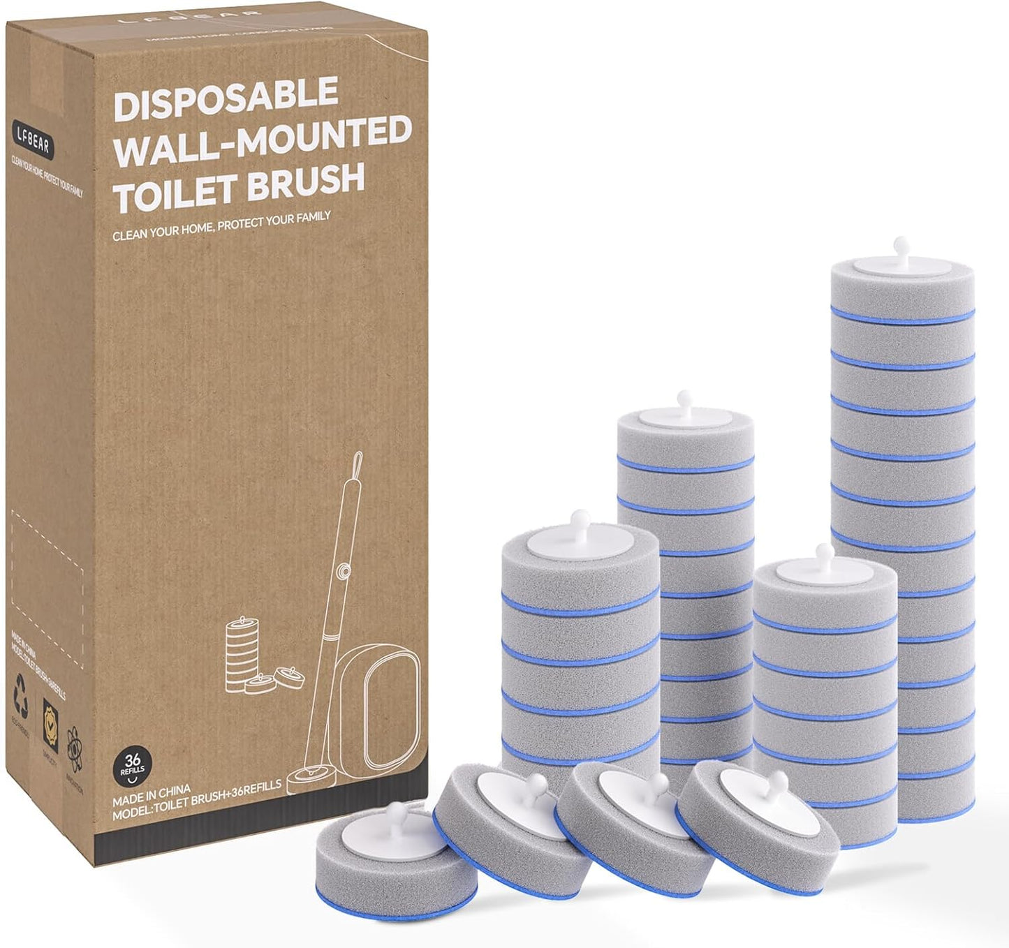 Disposable Toilet Cleaning System - Toilet Wand Kit with 36 High-Performance Refills, Wall Mounted Toilet Brush and Holder for Deep Cleaning Bathroom (2 Toilet Brush+48 Refills)