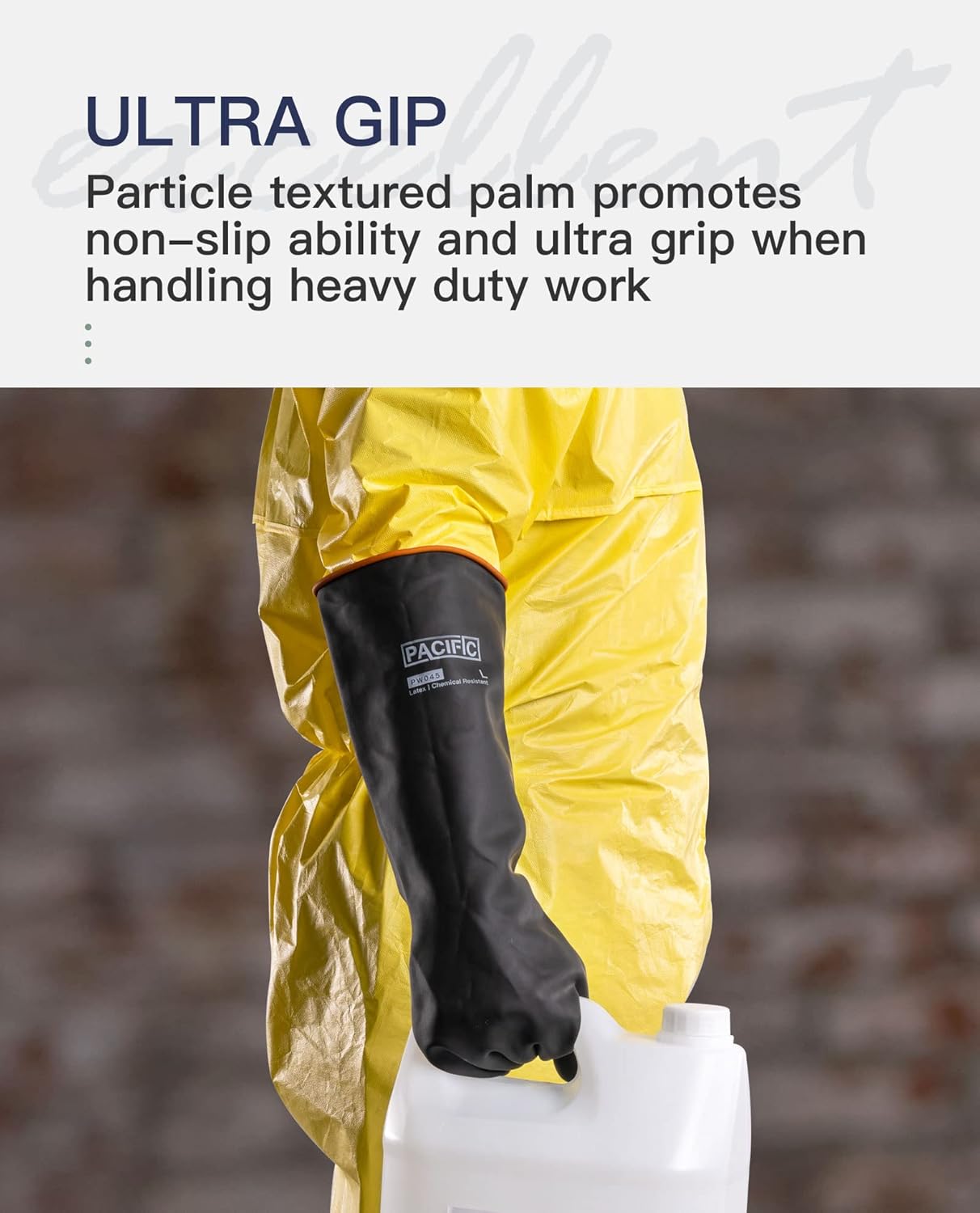 PACIFIC PPE Heavy Duty Latex Chemical Gloves, Strong Acid Resistance Rubber Gloves, Against Alkali and Oil, 22", 1 Pair