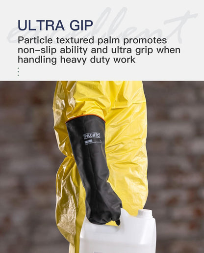 PACIFIC PPE Heavy Duty Latex Chemical Gloves, Strong Acid Resistance Rubber Gloves, Against Alkali and Oil, 22", 1 Pair