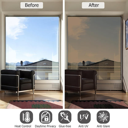 HIDBEA Frosted Window Privacy Film - Non Adhesive Static Cling Glass Stickers Sun UV Blocking Heat Control Door Covering Decals for Home Office, 23.6 x 78.7 Inch