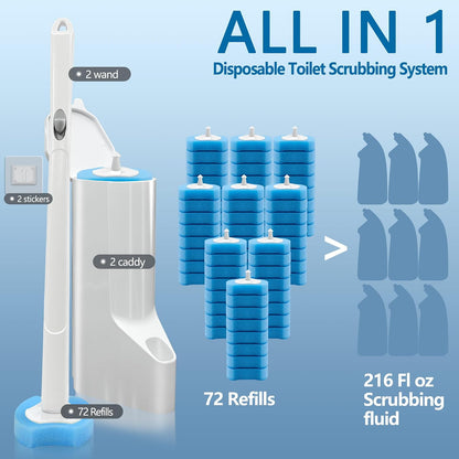 144 Count Disposable Toilet Brush Refills Compatible with Most Wands, Toilet Bowl Wand Refills-Blue Disposable Sponge Refill Heads Prefilled Cleaning Fluid for Bathroom Toilet Cleaning.