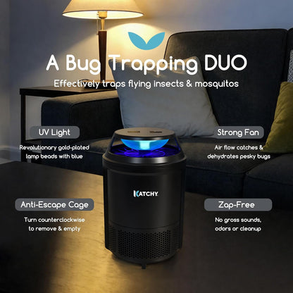 Katchy Flying Insect Trap Indoor – Catcher & Killer for Mosquito, Fruit Fly, Gnat & Small Moth – Non-Zapper with Suction & Blue Light – Ideal for Indoor Spaces, Kitchen & Plants (Original, Black)