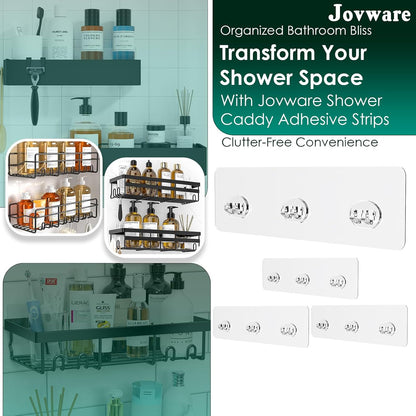 Shower Caddy Adhesive Replacement Stickers Sticker Shelf Basket Strips Suction Hooks Large Strong Hook for Bathroom Storage Corner Transparent Shelves Wall Mount (Transparent - 2 Packs)