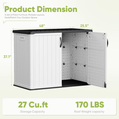 Devoko Outdoor Storage Cabinet 26 Cu Ft with Lockable Doors, Horizontal Storage Shed Waterproof Patio Tools Storage Box for Sofa Cushions, Gardening Tools and Accessories (Beige)