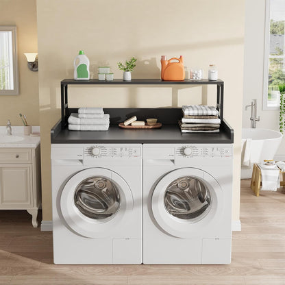 Washer Dryer Countertop with Shelf, 23.62″D x 23.62″W x 16.57″H, Countertop for Washer and Dryer Top with Non-Slip Pads and Edge Rails, Laundry Room Storage and Organization(Black)