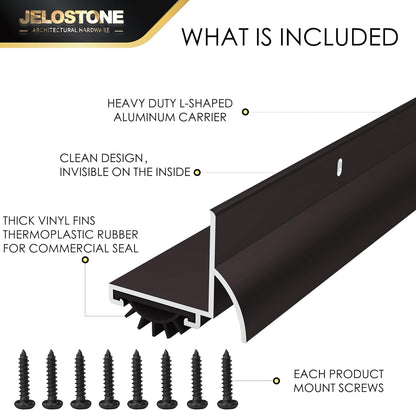 48'' L-Shaped Door Bottom Shoes with Rain Drip(Dark Bronze Anodized) - Fire Rated - Heavy Duty Aluminum with Flex-V Vinyl Seal Insert, Weatherproof & Soundproof for Exterior Doors, JS-210DV