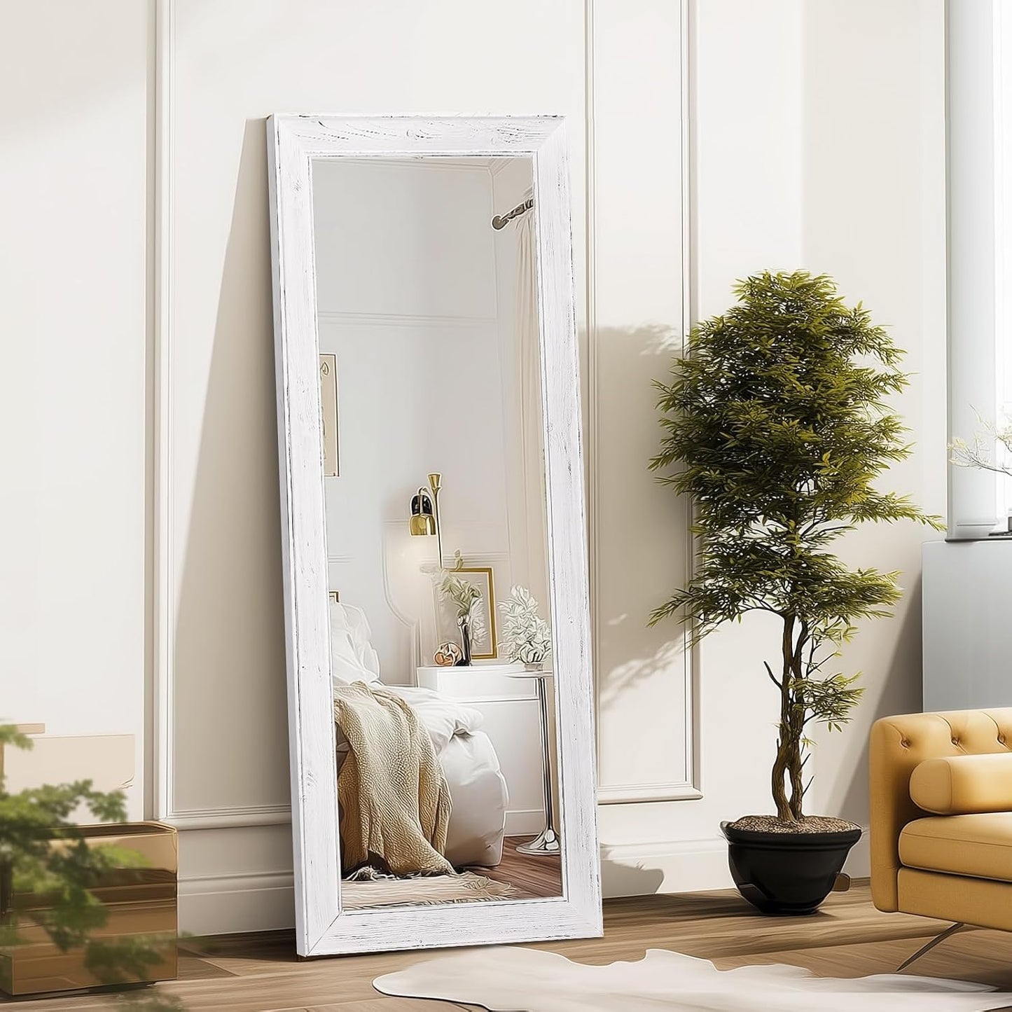 Solid Wood Full Length Mirror - 65"x22" Arched Floor Mirror, Free Standing & Wall Mounted - Elegant Design for Bedroom, Dressing Room, Hallway, Brown
