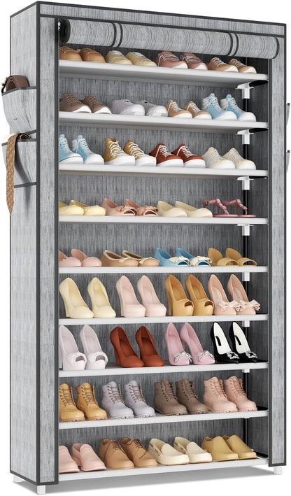 LANTEFUL Shoe Rack with Covers - 10 Tiers Tall Shoe Rack Organizer Large Capacity Shoe Shelf Storage 40 Pairs Space Saving Vertical Shoe Storage Organizer for Closet, Entryway, Dorm, Bedroom