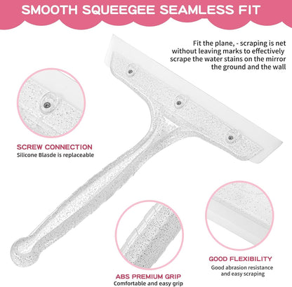 5" Silicone Shower Squeegee for Glass Doors & Car Windows - Small & Mini Size Streak-Free Cleaner, Bathroom, Mirror, Tile Scraper - Compact Pink with Hanging Hole, Kitchen Safe Water Blade