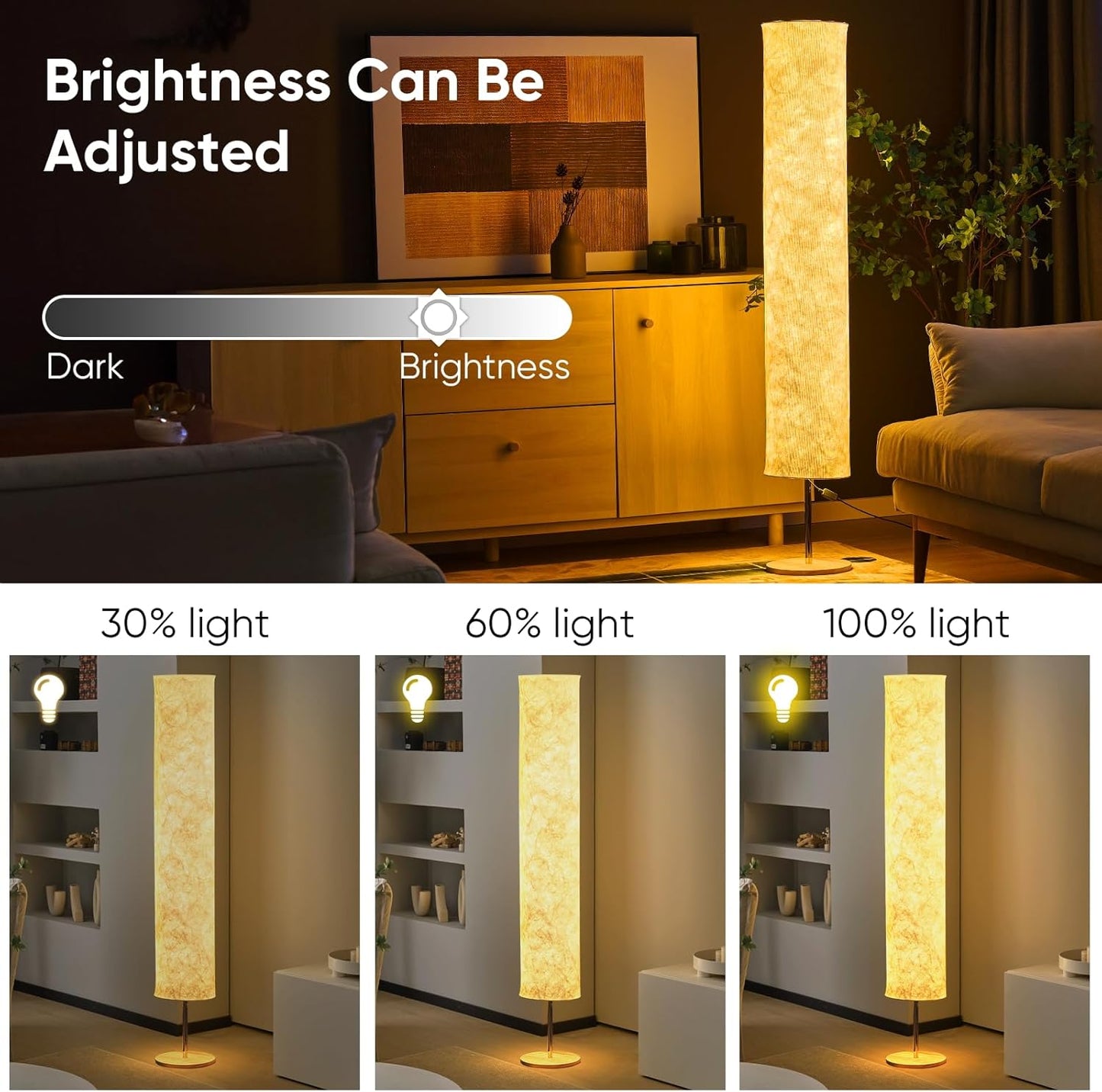 Soft Floor Lamp 3 Color Remote LED Living Room Bedroom conner floor light | Shade column paper with Tyvek Fabric Brightness Adjustable for Living Room Bedroom Game Room