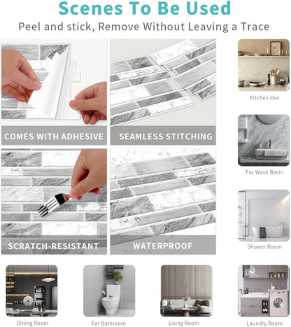 36 Sheets of Self Adhesive Marble Tile Wall Tiles Vinyl Sticker | 9.68 x 4.72in Water Resistant, Easy to Stick and Peel off, Suitable for DIY Decoration on Ceilings and Walls (Black)