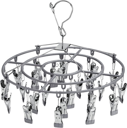 PHYDELU Drying Rack Clothing with 20 Clips，Sock Hanger for Drying，Hanging Clothes Dryer Underwear Hangers Racks Laundry Herb Socks Panty Wet Bra Lingerie Baby Delicates Foldable Small Indoor Metal
