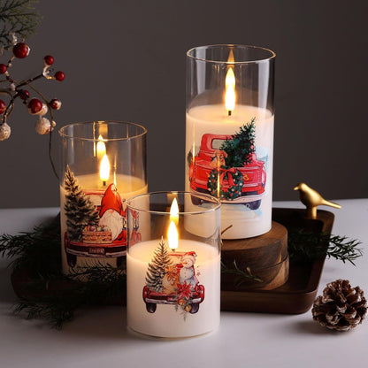 Eywamage Gold Glass Flameless Pillar Candles with Remote, Flickering Christmas LED Candles Battery Operated Set of 3