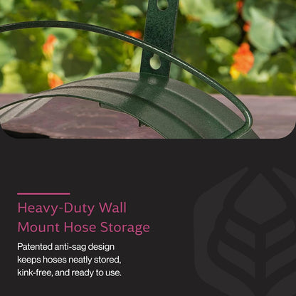 Yard Butler Heavy Duty Wall-Mounted Hose Hanger - Garden Hose Holder for Convenient Organization - Holds up to 125 Feet - Powder Coated Steel - Heavy Duty Bracing - Classic Design, Green