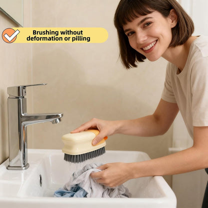 Ergonomic Clothes Soft Bristle Laundry Brush, Milk Yellow, ABS+PBT Material, Hanging Design, Portable Hand-Held Cleaning Tool with Comfortable Grip for Garments, Shoes, Household (Cream Yellow, L)