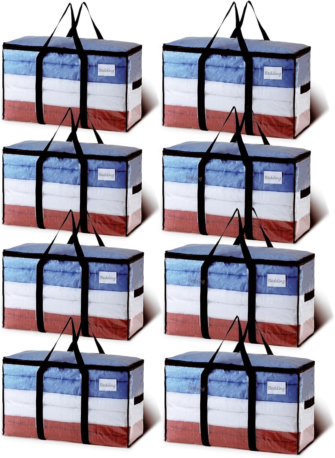 TAILI Extra Large Moving Bags, 4 Pack Blue Heavy Duty Totes For Storage with Visible Window, Wrap Around Handles, Storage Bags for Space Saving, Alternative to Moving Boxes