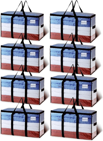 TAILI Extra Large Moving Bags, 4 Pack Blue Heavy Duty Totes For Storage with Visible Window, Wrap Around Handles, Storage Bags for Space Saving, Alternative to Moving Boxes