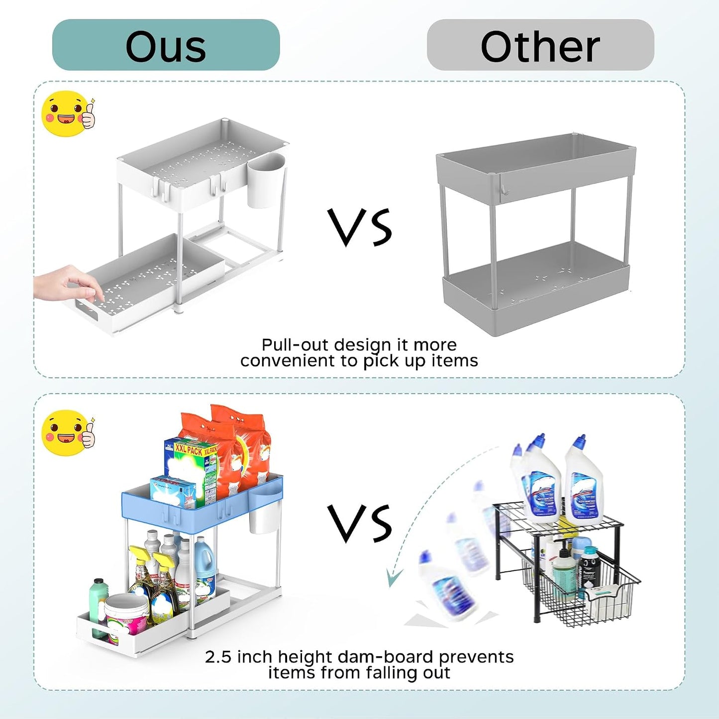 2 Pack Under Sink Organizer with Pull-Out Drawer, Black | 2-Tier Cabinet Storage, Kitchen & Bathroom, Tool-Free Assembly, Fits Cleaning Supplies & Toiletries, Space Saving