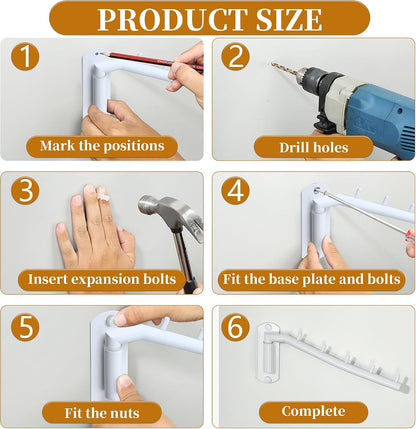 Alise Swing Clothes Hanger Rack,Black Garment Racks Wall Mounted(2P) | Clothes Bar-Hanger Hooks Heavy Duty Swivel Drying Rack Clothing Hanging System Closet Storage Organizer