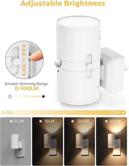 L LOHAS LED Motion Sensor Night Light, Dimmable Night Lights Plug into Wall, Plug in Nightlight, Motion Sensor Light Indoor for Bathroom Hallway Bedroom Stairs Kids Elderly [3000K,2 Pack]