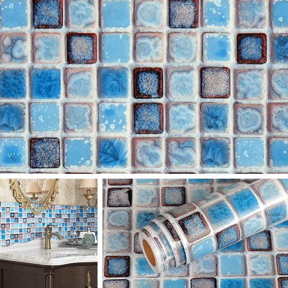 Livelynine Waterproof Wallpaper for Bathroom Shower Wall Decorative Contact Paper Self Adhesive for Furniture Stickers Kitchen Backsplash Tiles Peel and Stick Counter Removable Blue Mosaic 15.8"x78.8"