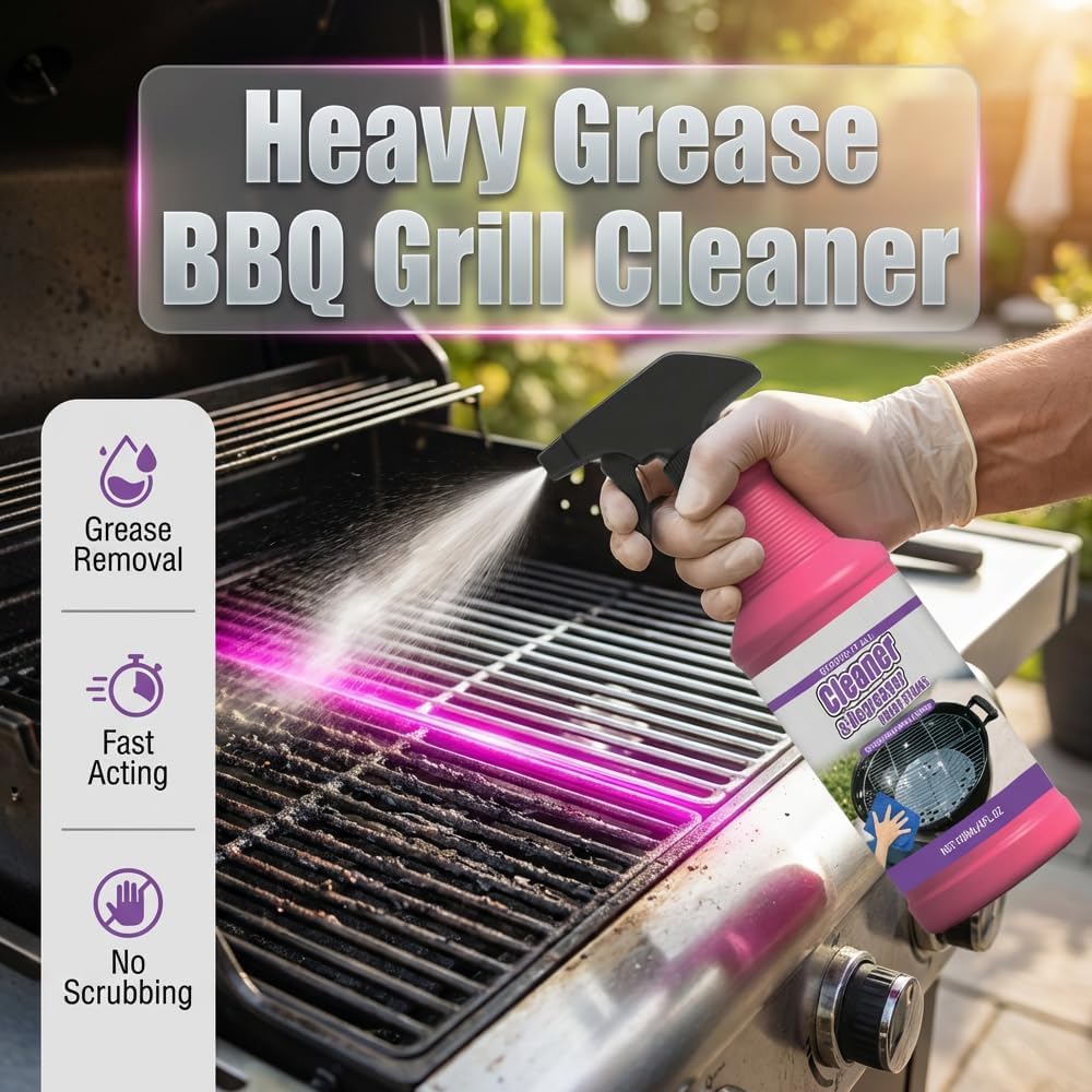 Fast Acting Heavy Duty Grill Degreaser Spray, 2026 New Professional Grade BBQ Cleaner Multi-Purpose Grease Remover for Oven Stove Air Fryer Outdoor Grill Powerful Kitchen Degreaser for Home Commercial