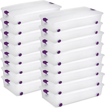Sterilite 8-Pack 60 Quart ClearView Latch Box, Wheeled Underbed Organizer Bins with Latching Lids - Clear Plastic Organization Containers for Closet, Bedroom, Shelving Units and Everyday Home Storage
