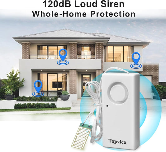Water Leak Detector Alarm, 120dB Flood Alert for Home, Basement, Under Sink, Sump Pump, RV, Water Heater, Battery Operated Standalone Moisture Sensor, Bulk 10 Pack