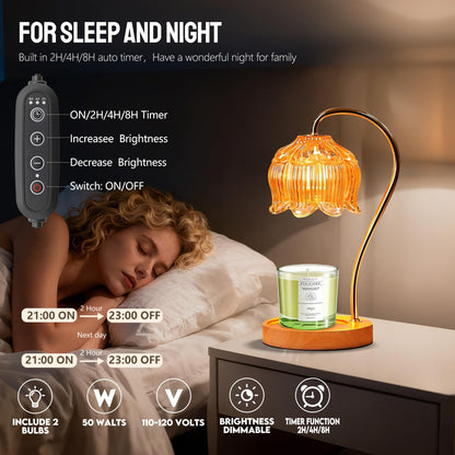 Fragrance Candle Warmer Lamp with 2 Bulbs Electric Candle Warmer with Timer & Dimmer for Home Decor