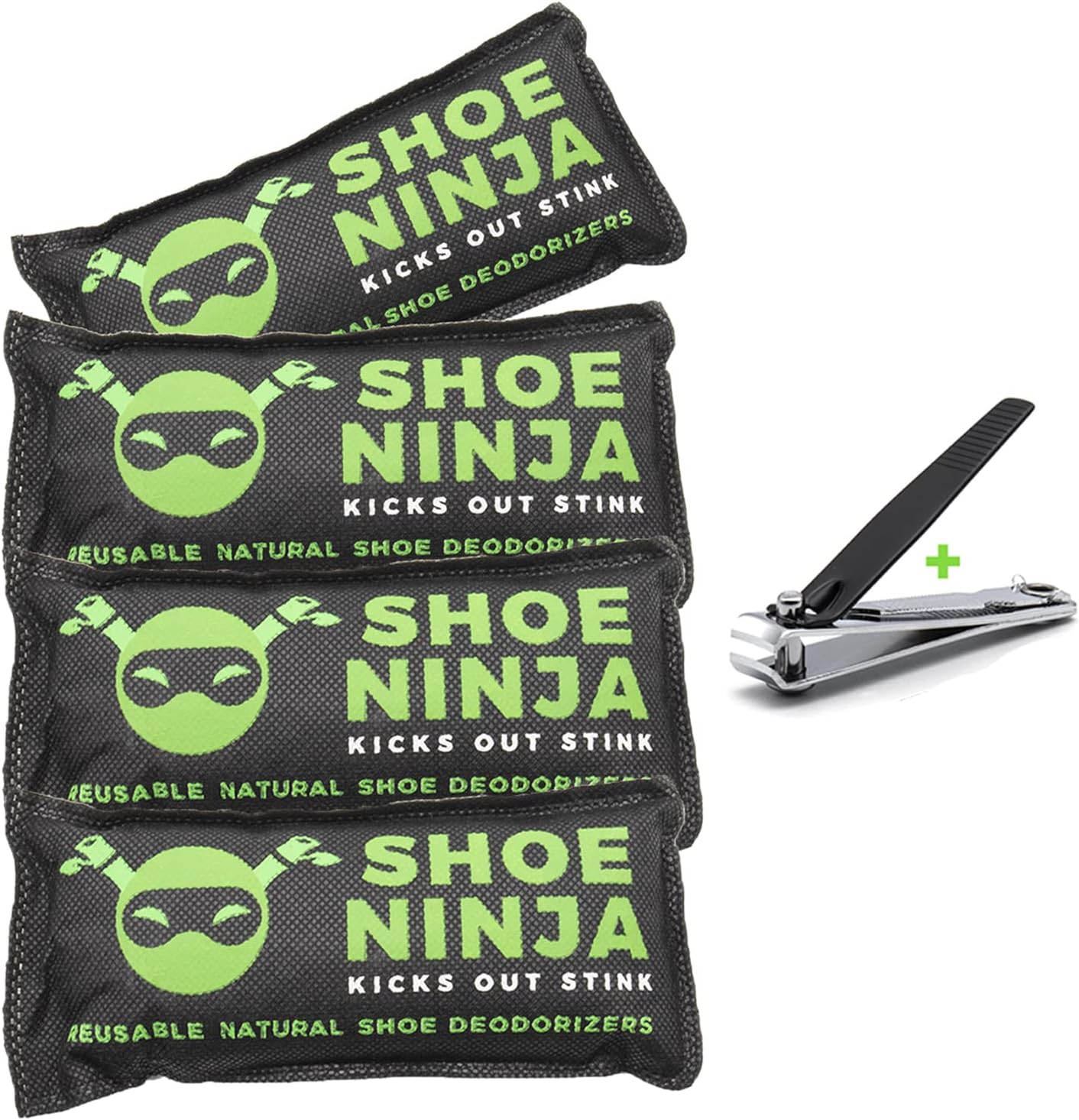 Charcoal Shoe Deodorizer Inserts - Shoe Odor Eliminator - Activated Charcoal Shoe Deodorizer Bags to Absorb Shoe Smell - Pack of 4 Shoe Smell Eliminator with Nail Clippers