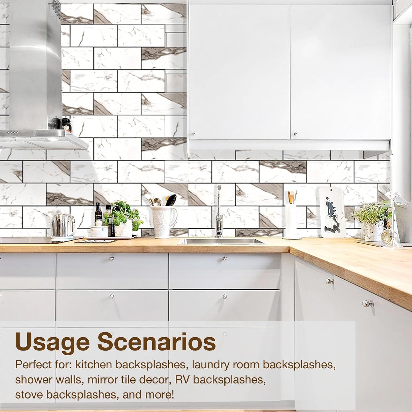 Havenly Peel and Stick Backsplash Tile for Kitchen & Bathroom Walls (White, 10 Tiles - 9.7 sq. ft. (0.9 m²))